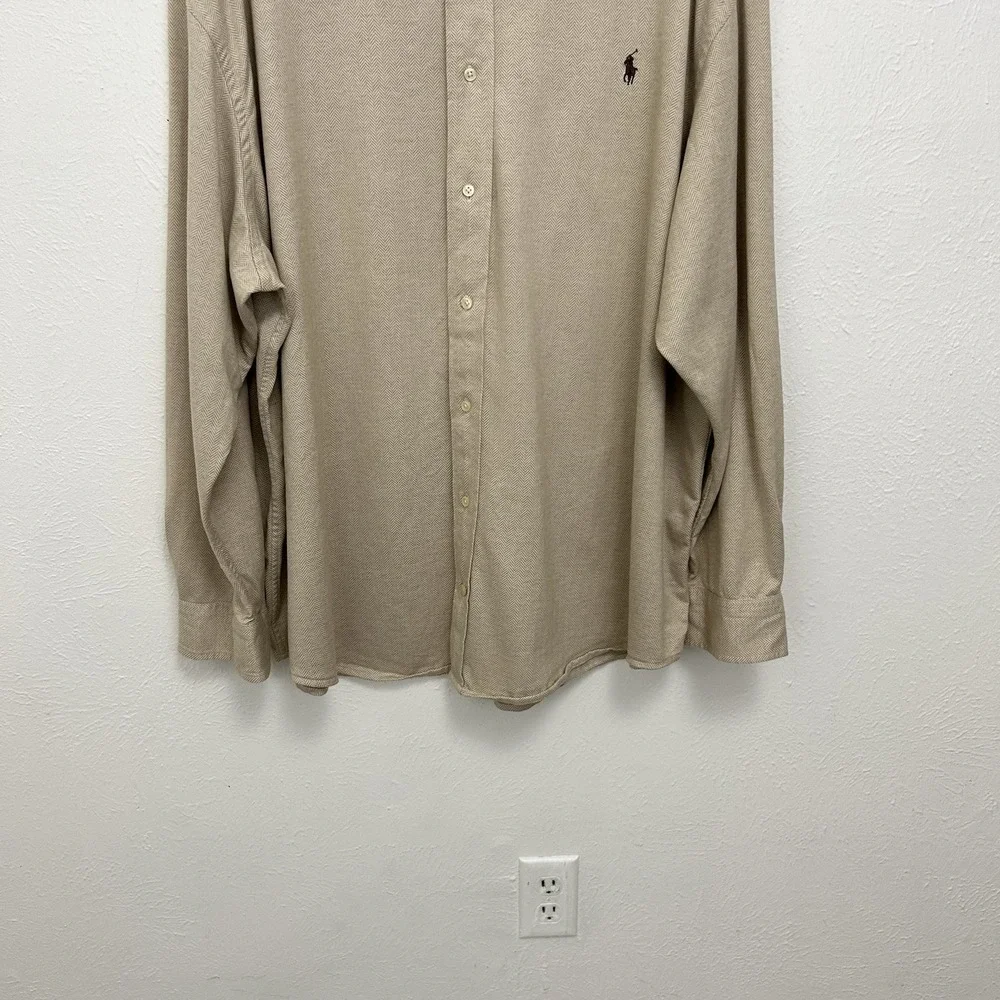 Polo Ralph Lauren Beige Chevron Knit Shirt Size 4XB Long Sleeve Button up Preppy